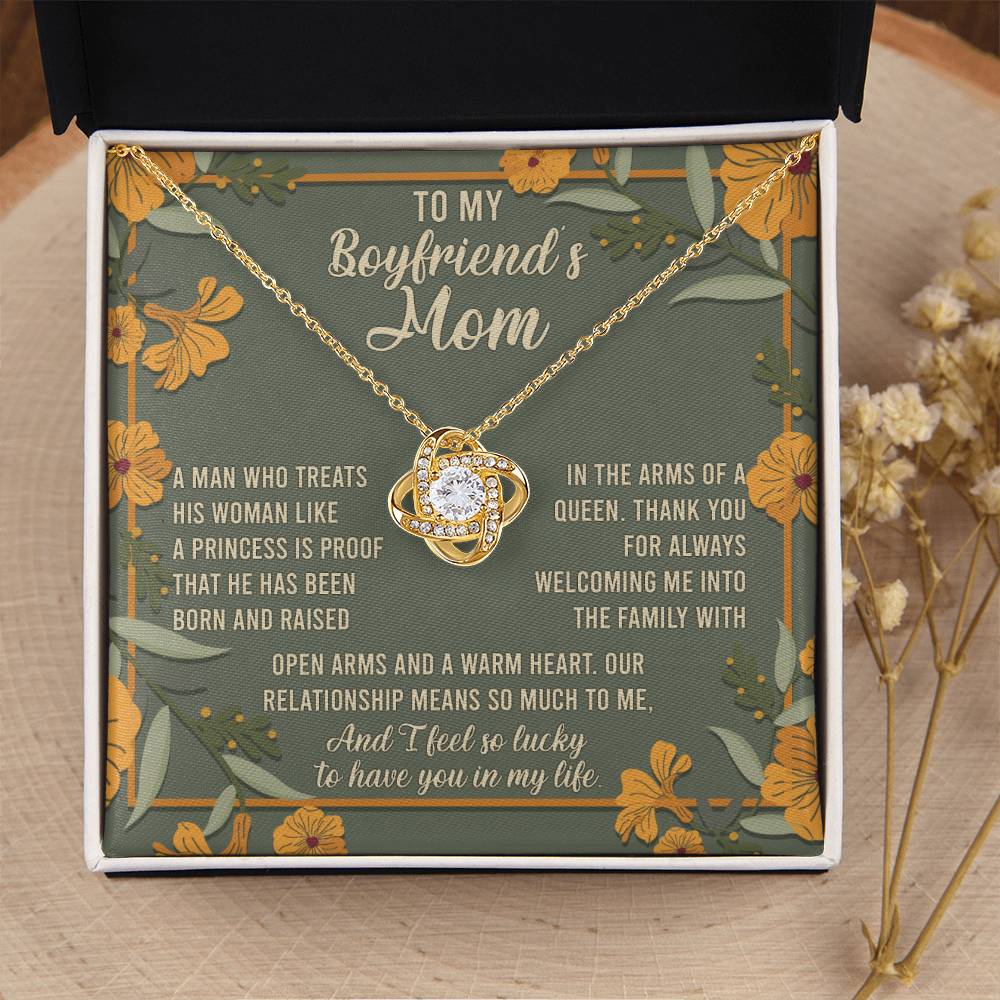 To My Boyfriend's Mom - Open Arms - Love Knot Necklace Gift