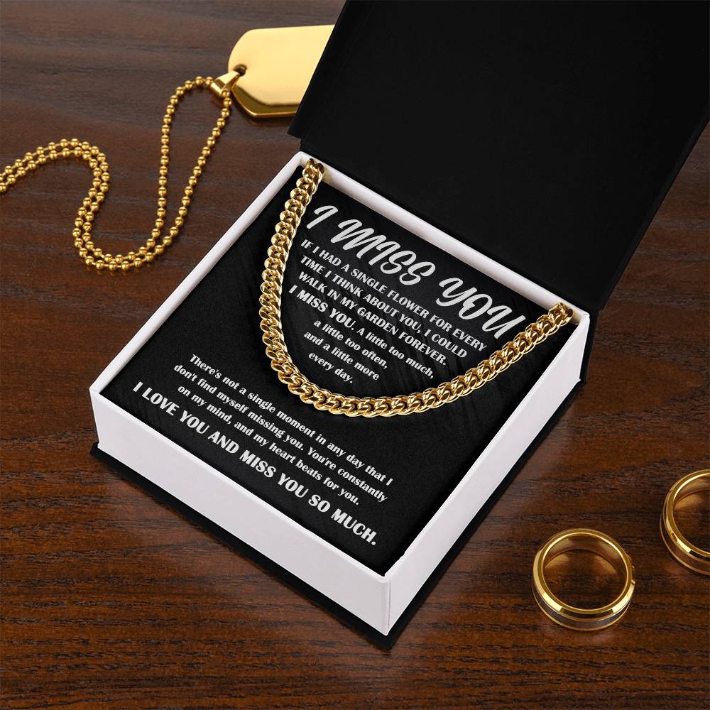 I Miss You - Single Flower - Cuban Link Chain Gift