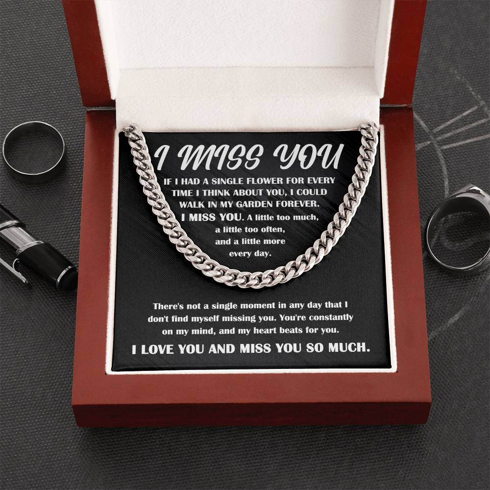 I Miss You - Single Flower - Cuban Link Chain Gift