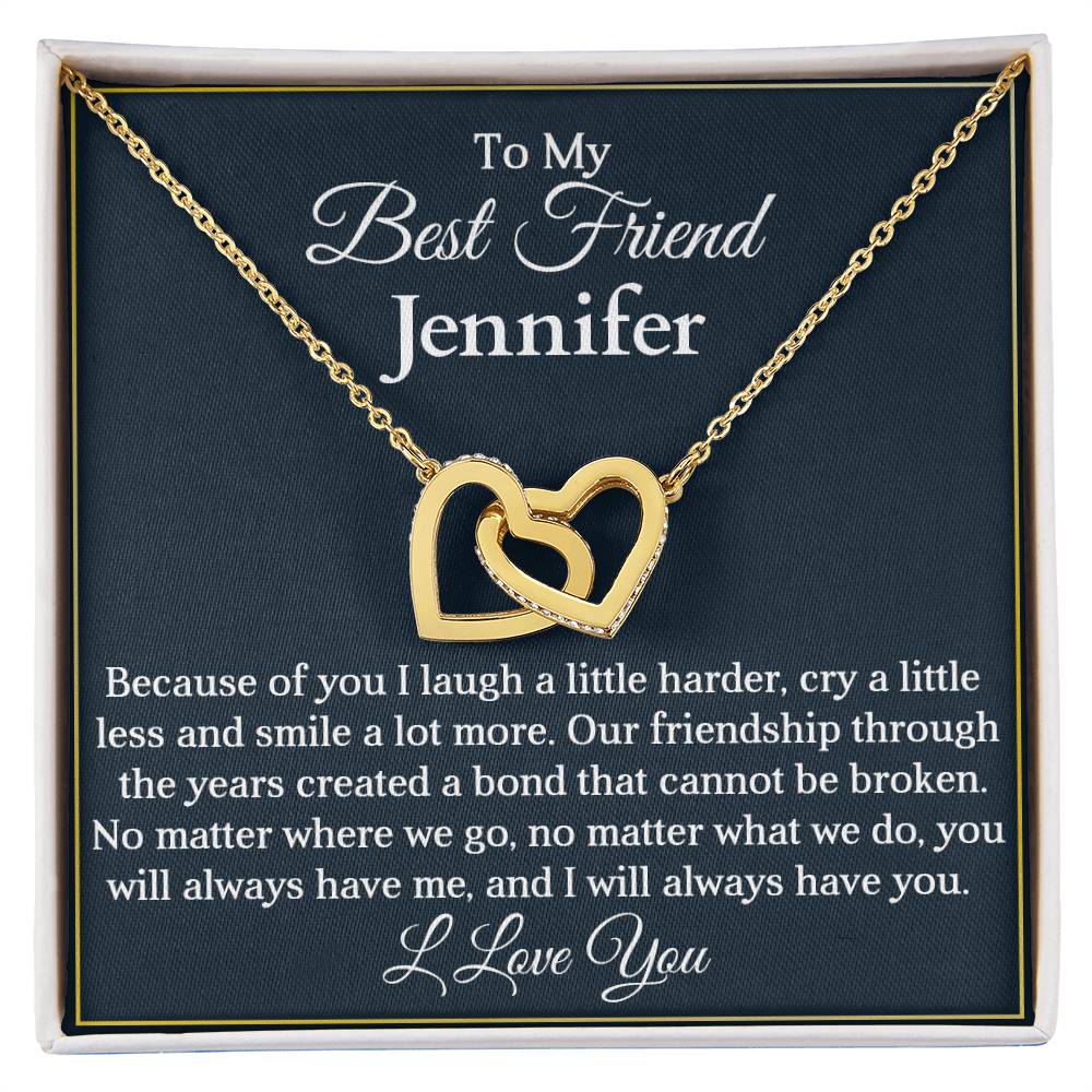 To My Best Friend | Because of You |  Personalized Interlocking Hearts Necklace Gift