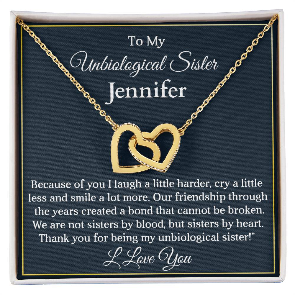 To My My Unbiological Sister | Because of You |  Personalized Interlocking Hearts Necklace Gift