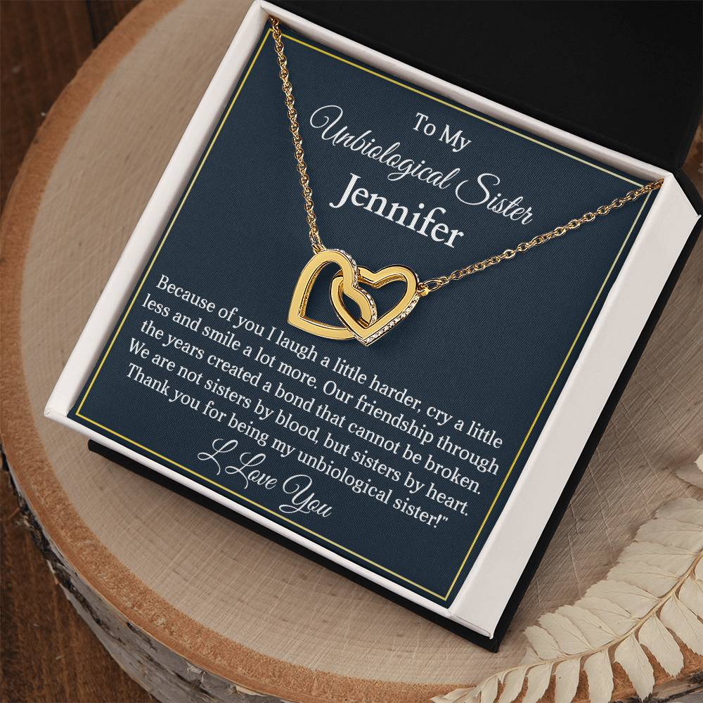 To My My Unbiological Sister | Because of You |  Personalized Interlocking Hearts Necklace Gift