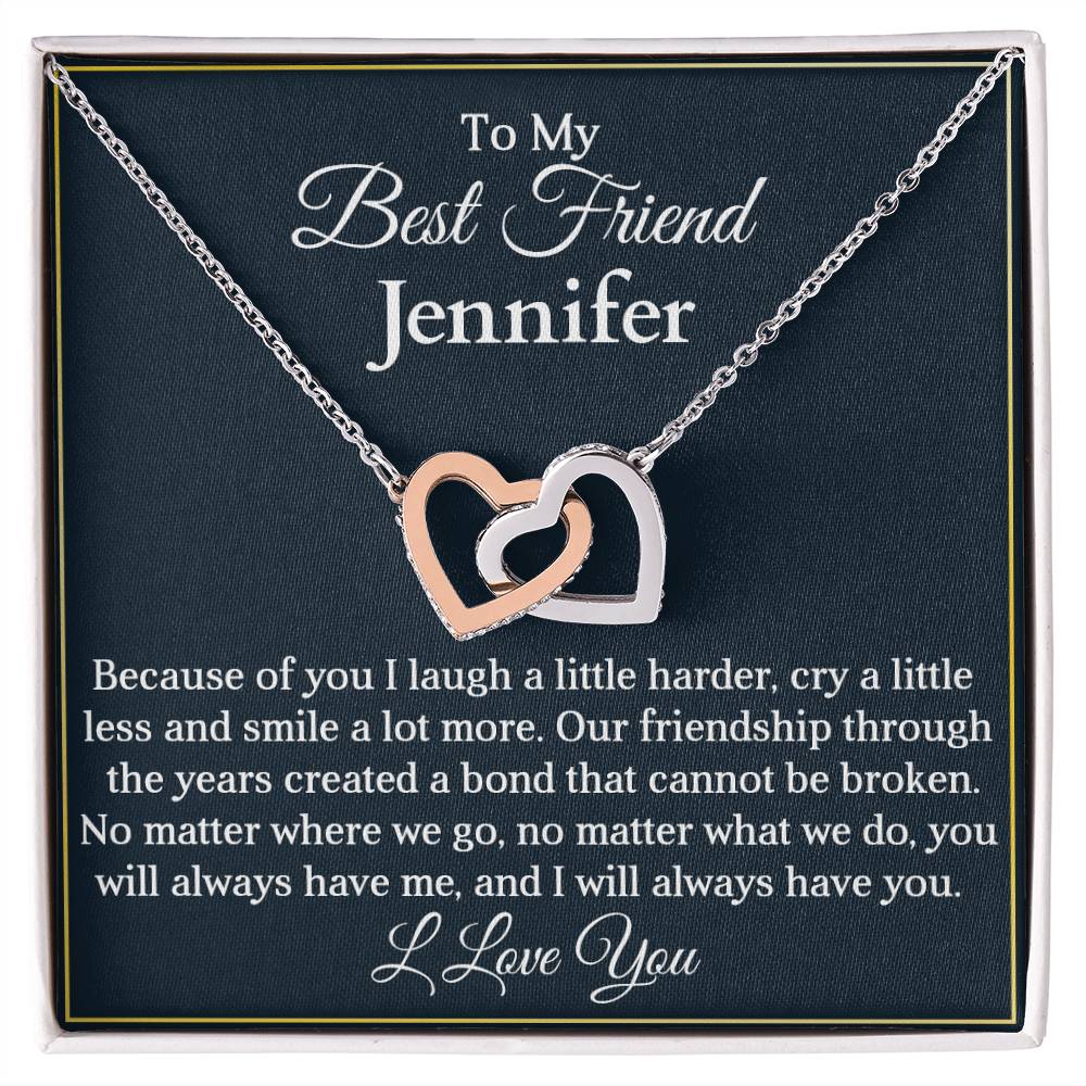 To My Best Friend | Because of You |  Personalized Interlocking Hearts Necklace Gift