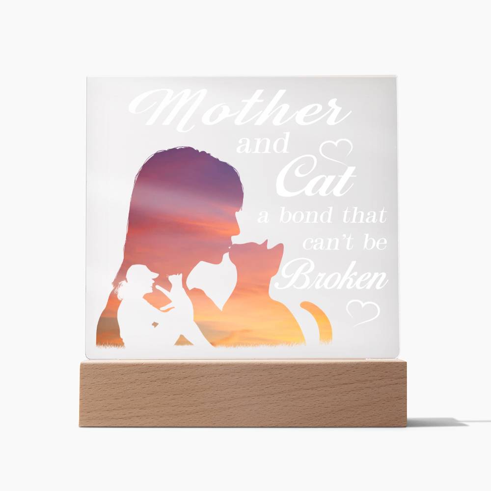 Mother & Cat | Night Light Square Acrylic Plaque