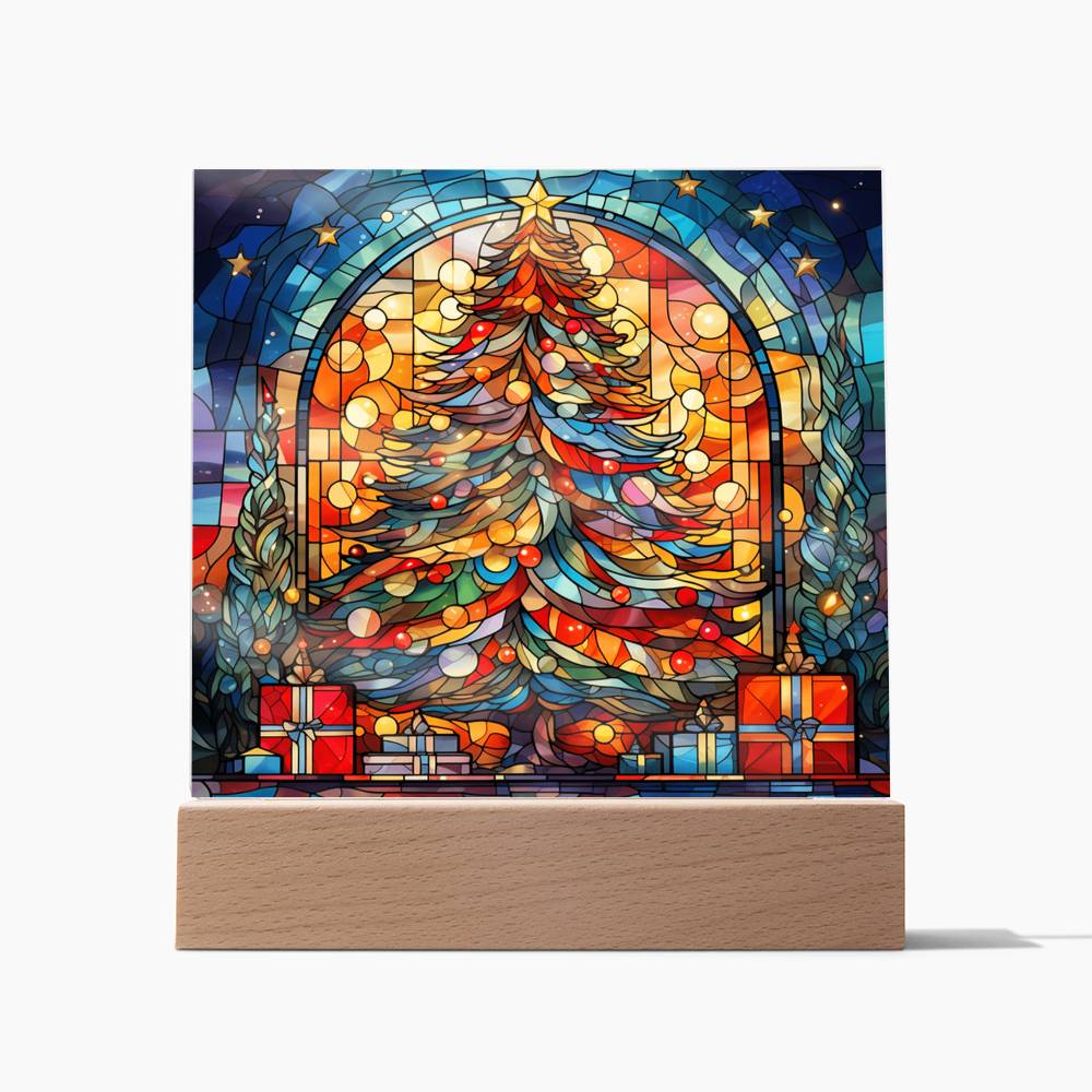 Stained Glass Christmas Ver3 | Night Light Square Acrylic Plaque