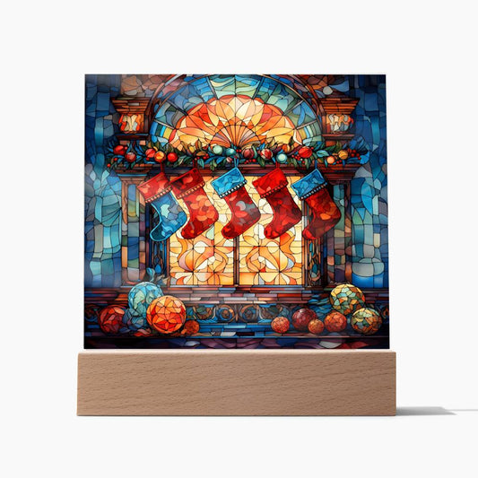 Stained Glass Christmas Ver1 | Night Light Square Acrylic Plaque