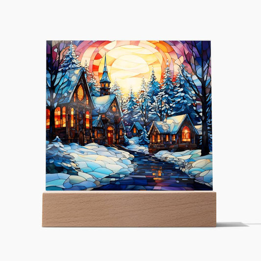 Stained Glass Christmas Ver2 | Night Light Square Acrylic Plaque