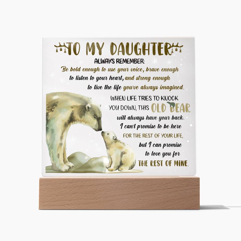 Daughter - Old Bear - Night Light Square Acrylic Plaque