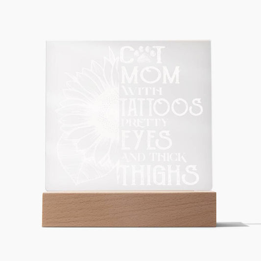 Cat Mom Tattoo | Night Light Square Acrylic Plaque