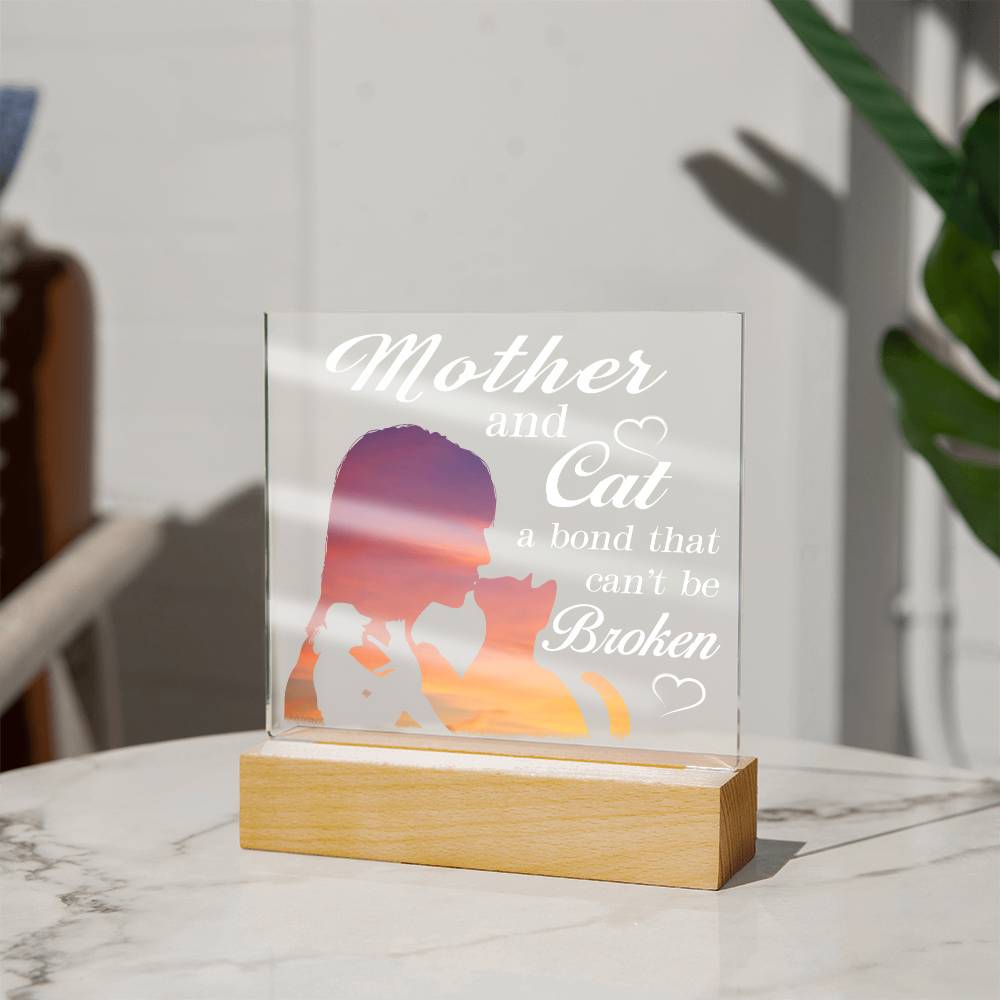 Mother & Cat | Night Light Square Acrylic Plaque