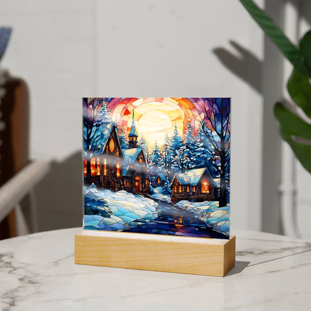 Stained Glass Christmas Ver2 | Night Light Square Acrylic Plaque