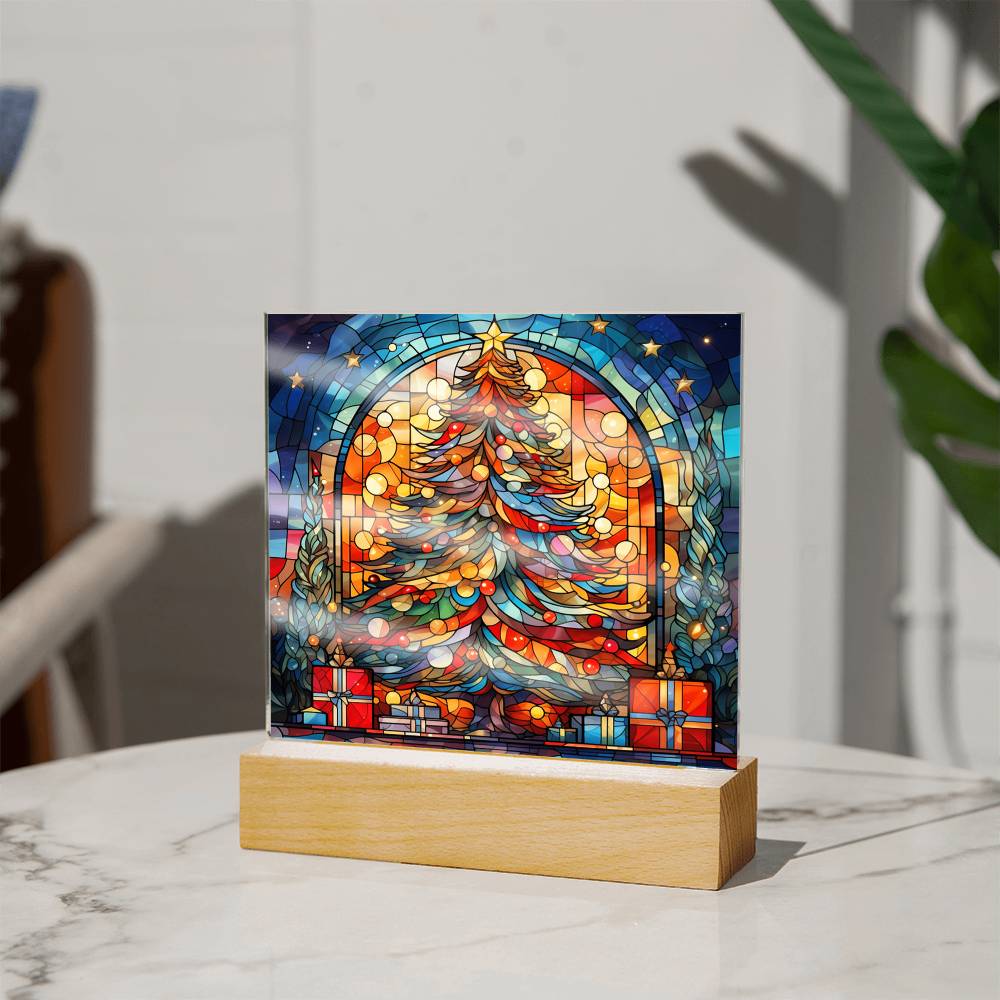 Stained Glass Christmas Ver3 | Night Light Square Acrylic Plaque