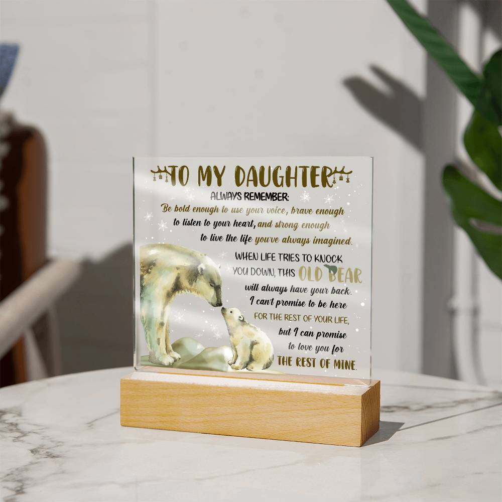 Daughter - Old Bear - Night Light Square Acrylic Plaque