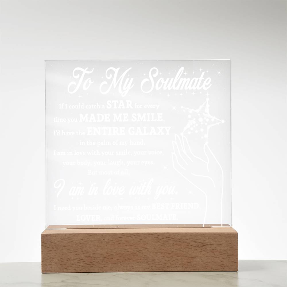 To My Soulmate - Beside Me - Night Light Square Acrylic Plaque