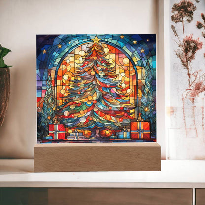 Stained Glass Christmas Ver3 | Night Light Square Acrylic Plaque