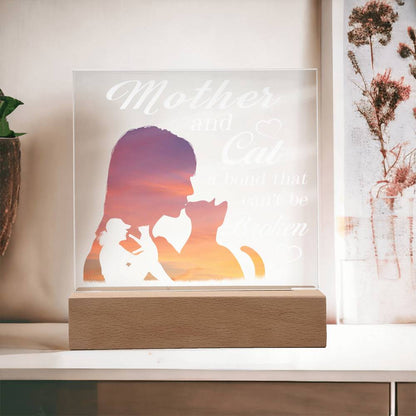 Mother & Cat | Night Light Square Acrylic Plaque