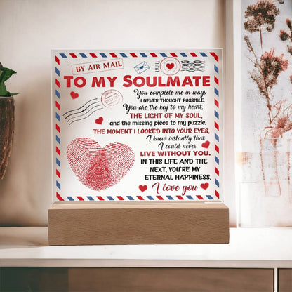 To My  Soulmate - You Complete Me - Night Light  Acrylic Square Plaque Gift