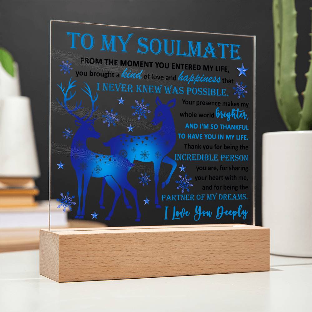 To My Soulmate - Partner Of Dreams - Night Light Square Acrylic Plaque