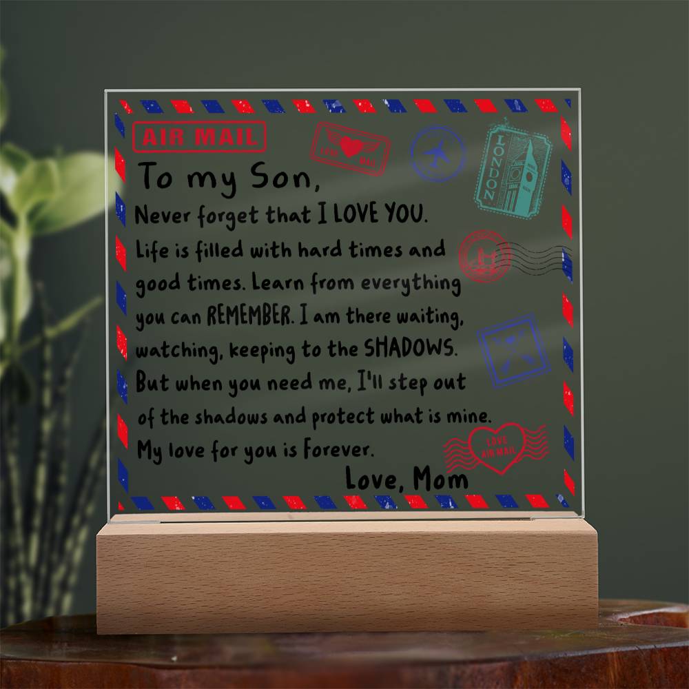 To My Son Envelope  | Night Light Square Acrylic