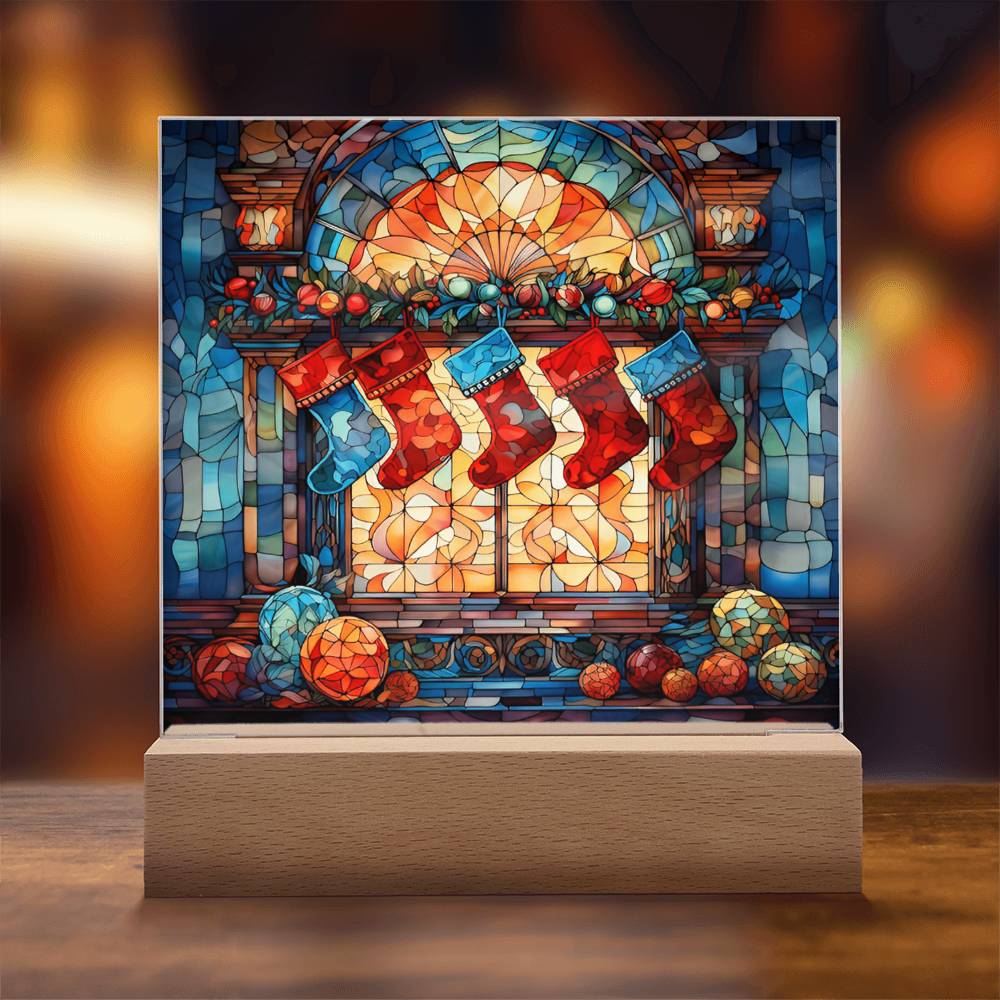 Stained Glass Christmas Ver1 | Night Light Square Acrylic Plaque