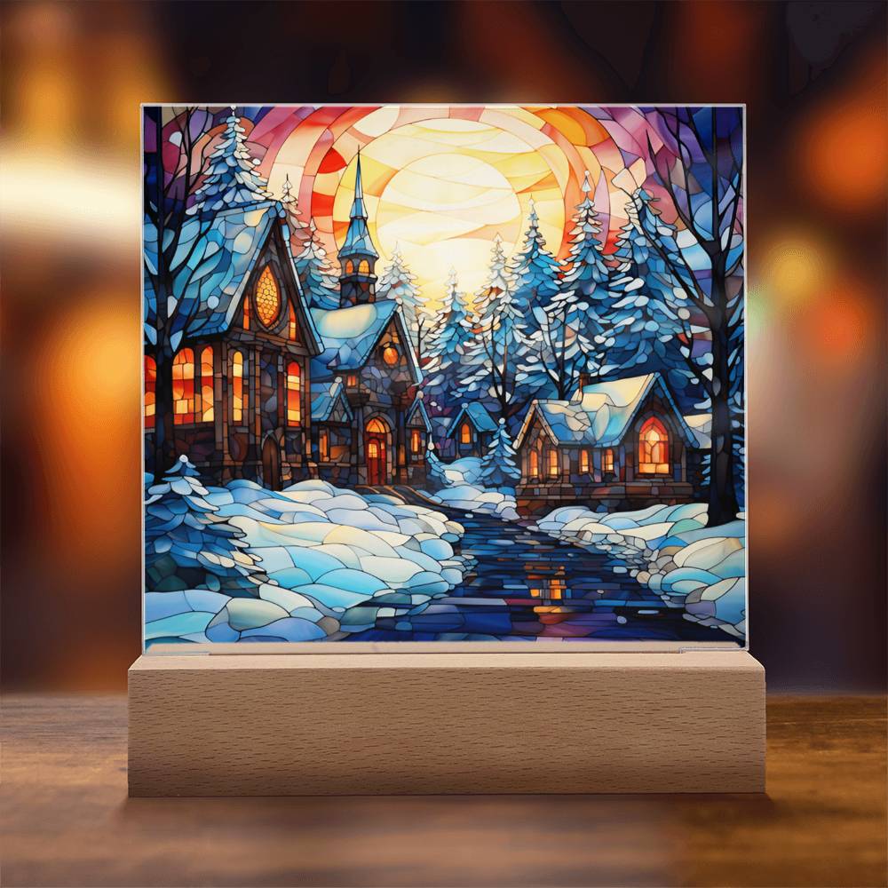 Stained Glass Christmas Ver2 | Night Light Square Acrylic Plaque