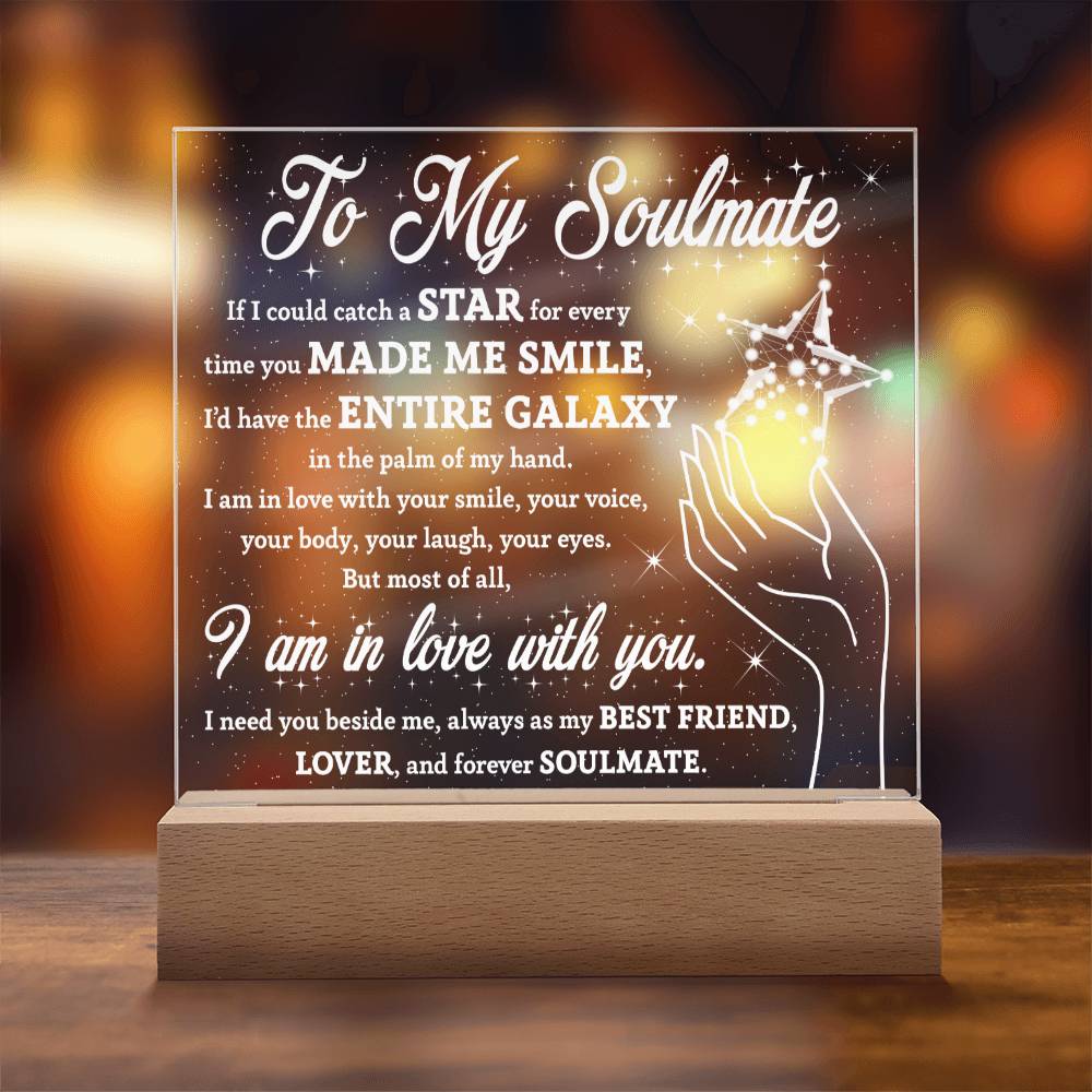 To My Soulmate - Beside Me - Night Light Square Acrylic Plaque