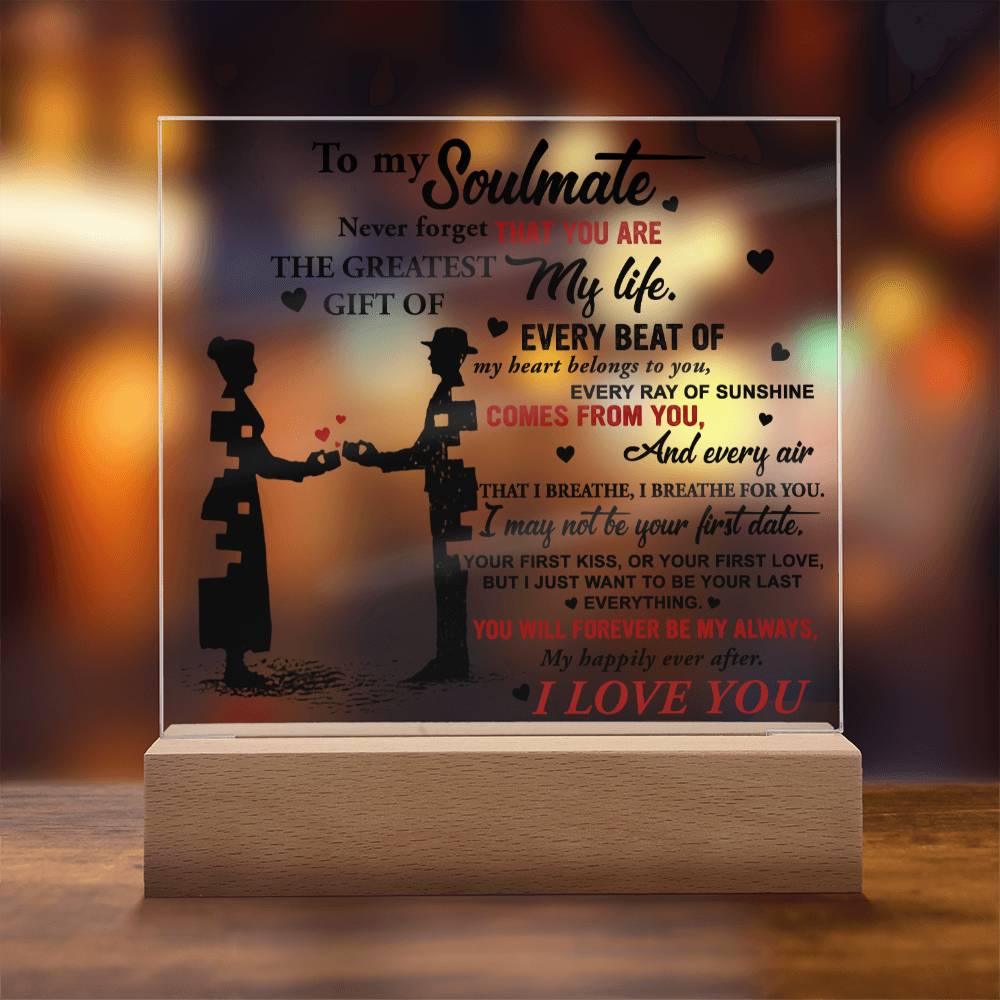 To My Soulmate - Breathe For You - Night Light  Acrylic Square Plaque Gift