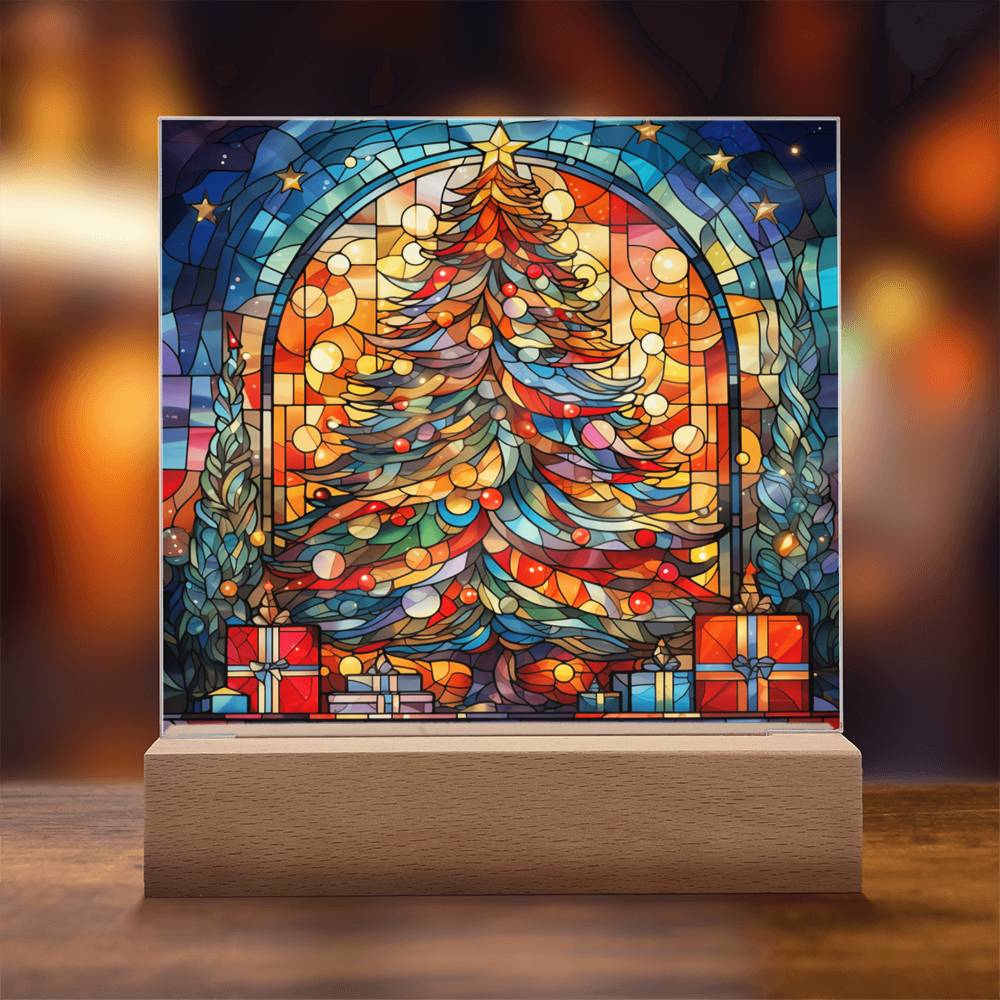 Stained Glass Christmas Ver3 | Night Light Square Acrylic Plaque