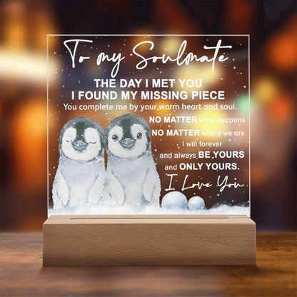 To My Soulmate - Heart And Soul - Night Light Square Acrylic Plaque