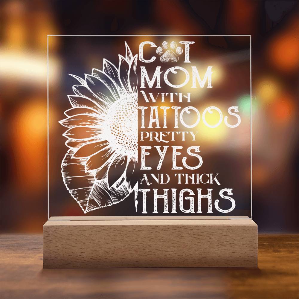 Cat Mom Tattoo | Night Light Square Acrylic Plaque