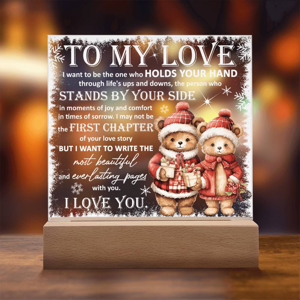 My Love - Holds Your Hand - Night Light Square Acrylic Plaque