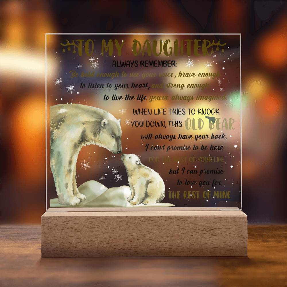 Daughter - Old Bear - Night Light Square Acrylic Plaque