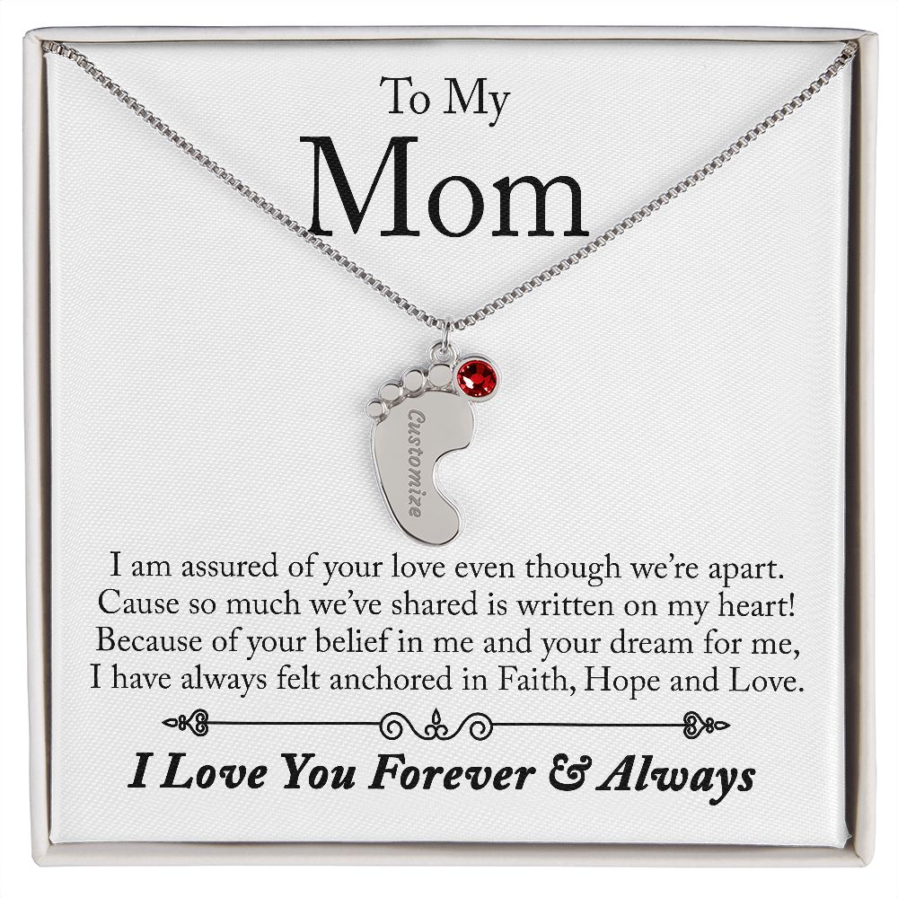 To My Mom | Custom Baby Feet Necklace with Birthstone.