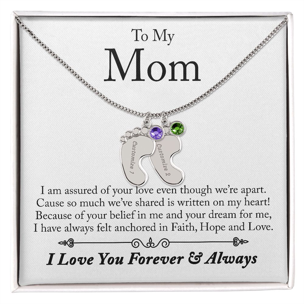 To My Mom | Custom Baby Feet Necklace with Birthstone.