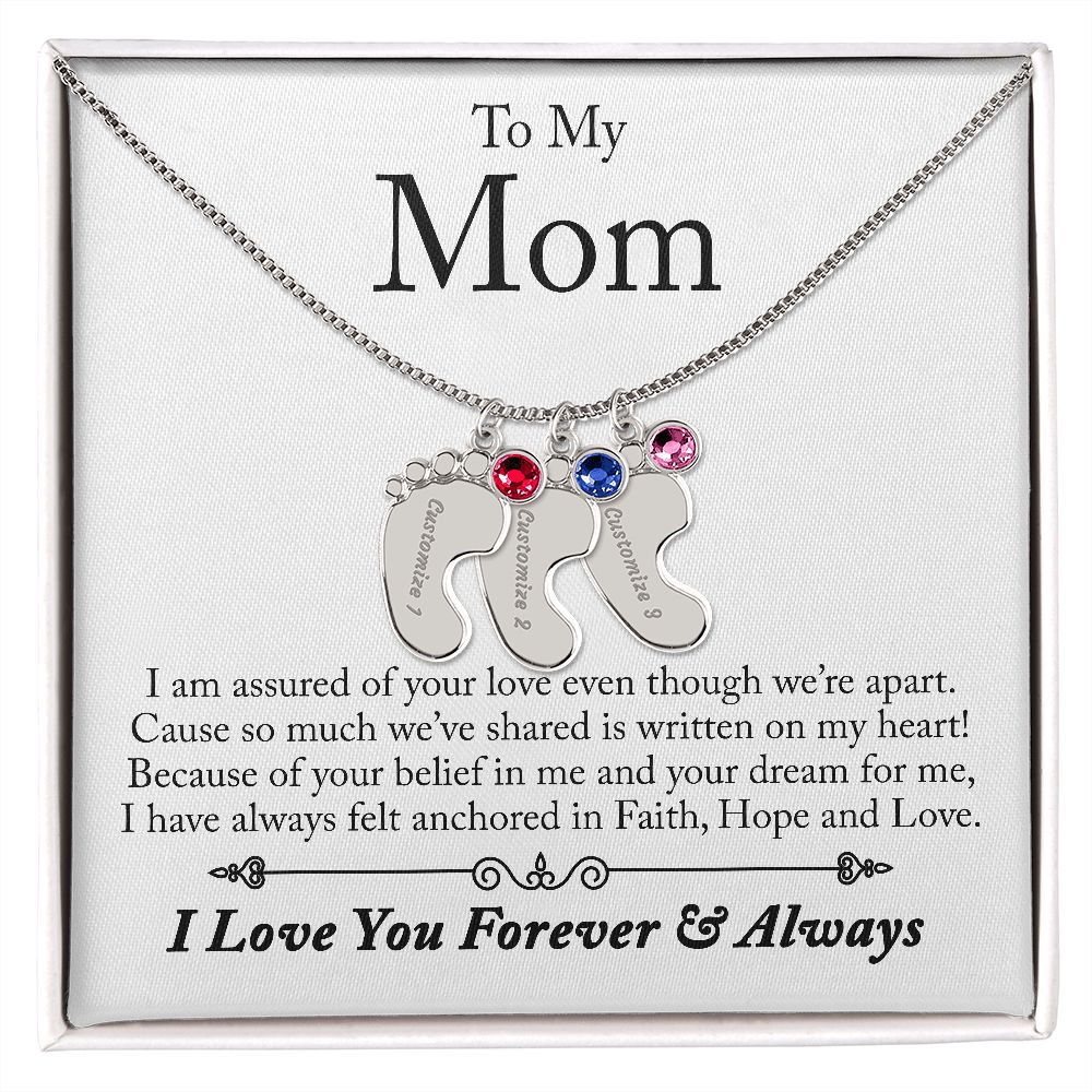 To My Mom | Custom Baby Feet Necklace with Birthstone.