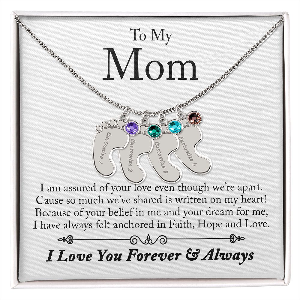 To My Mom | Custom Baby Feet Necklace with Birthstone.