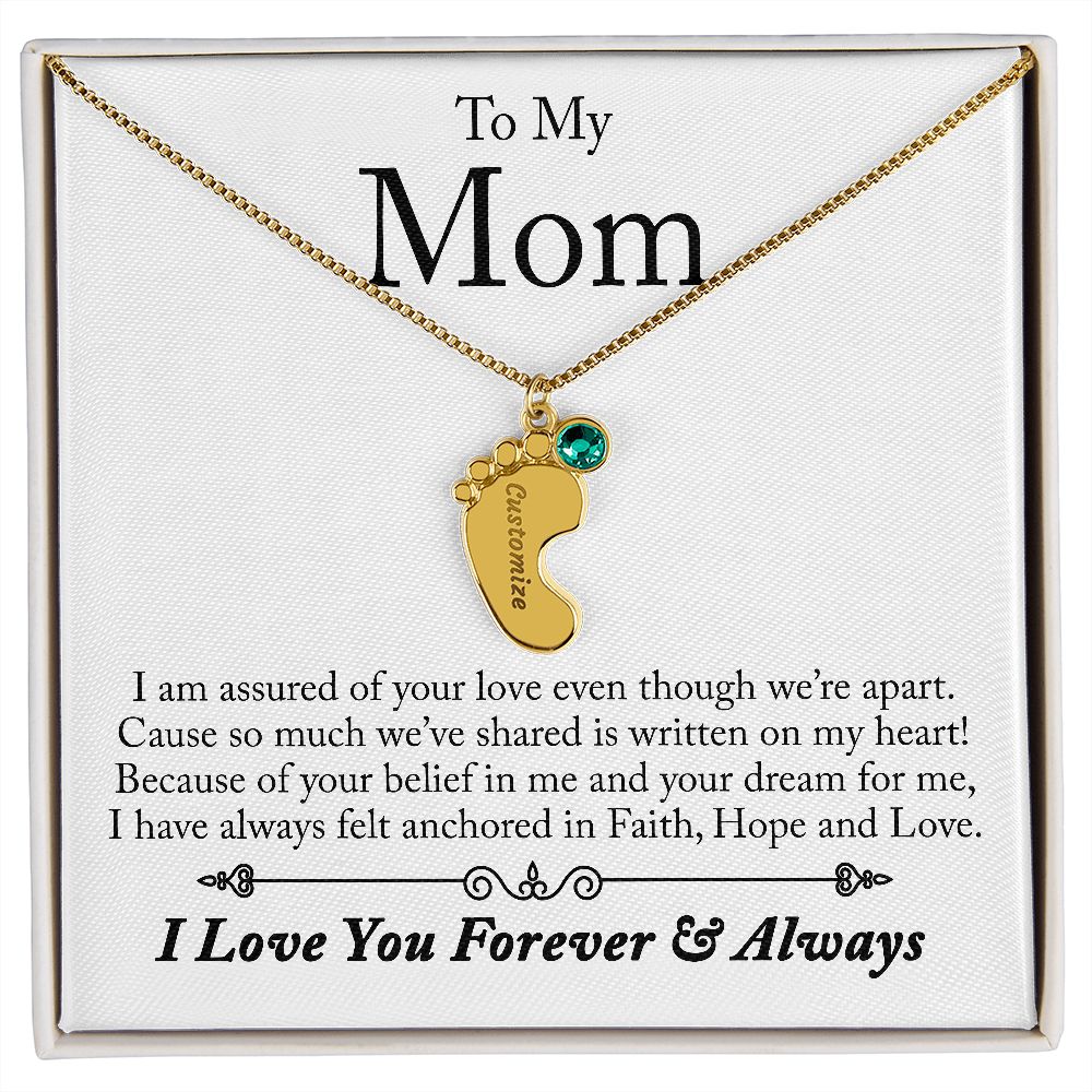 To My Mom | Custom Baby Feet Necklace with Birthstone.