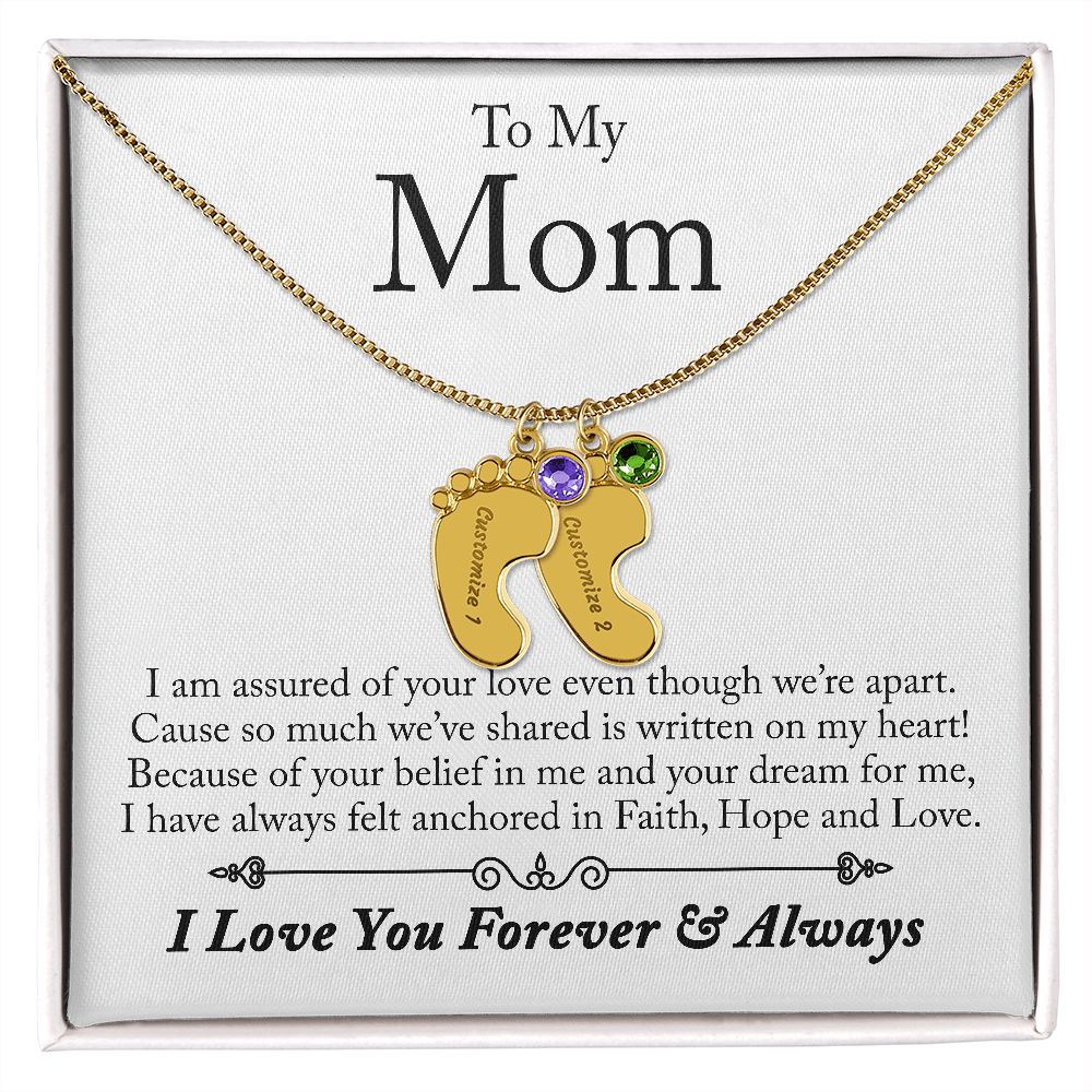 To My Mom | Custom Baby Feet Necklace with Birthstone.