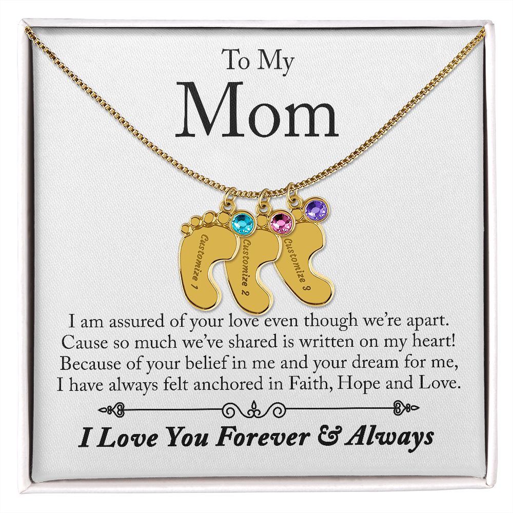 To My Mom | Custom Baby Feet Necklace with Birthstone.