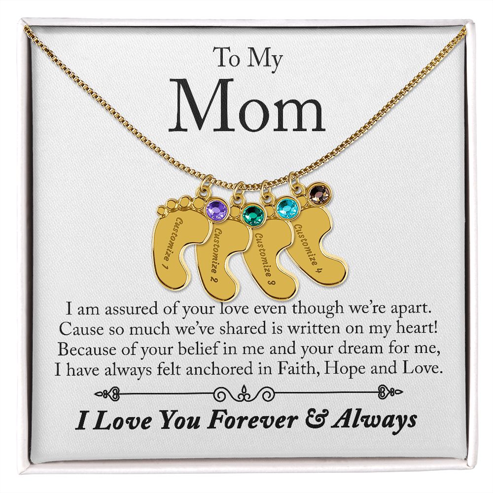 To My Mom | Custom Baby Feet Necklace with Birthstone.