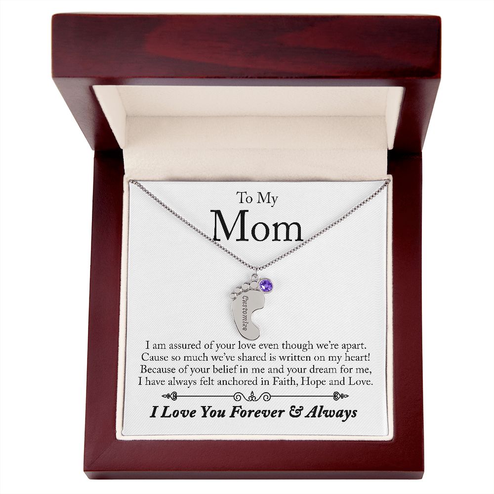 To My Mom | Custom Baby Feet Necklace with Birthstone.