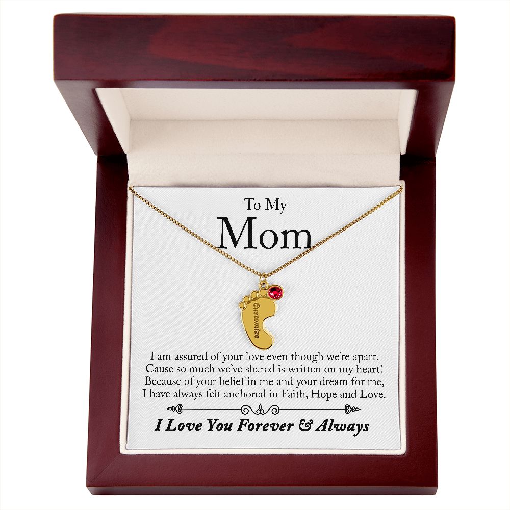 To My Mom | Custom Baby Feet Necklace with Birthstone.