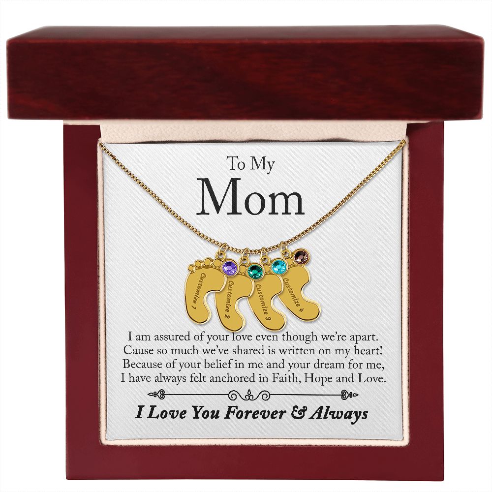 To My Mom | Custom Baby Feet Necklace with Birthstone.