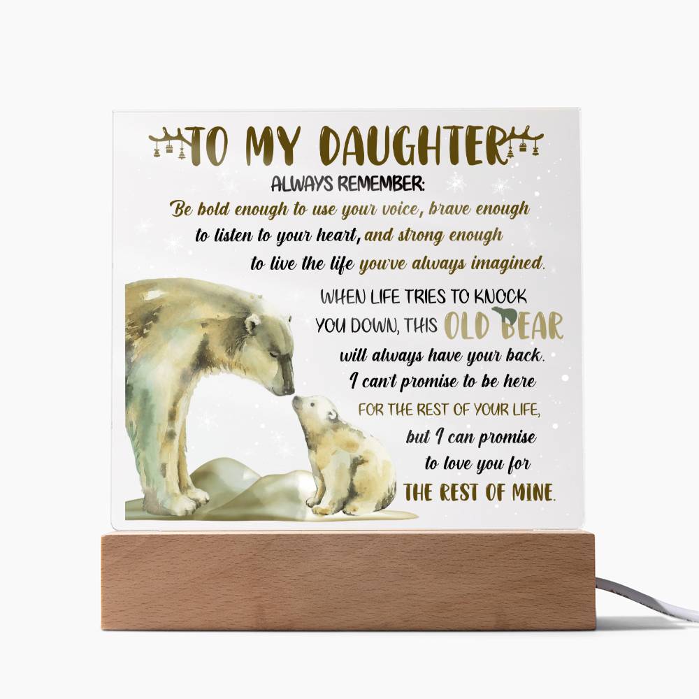 Daughter - Old Bear - Night Light Square Acrylic Plaque