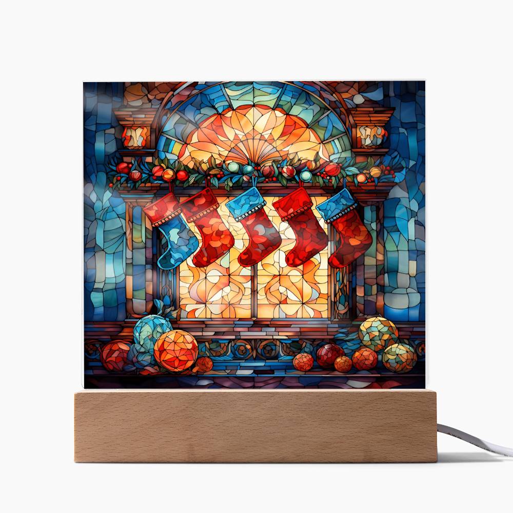 Stained Glass Christmas Ver1 | Night Light Square Acrylic Plaque