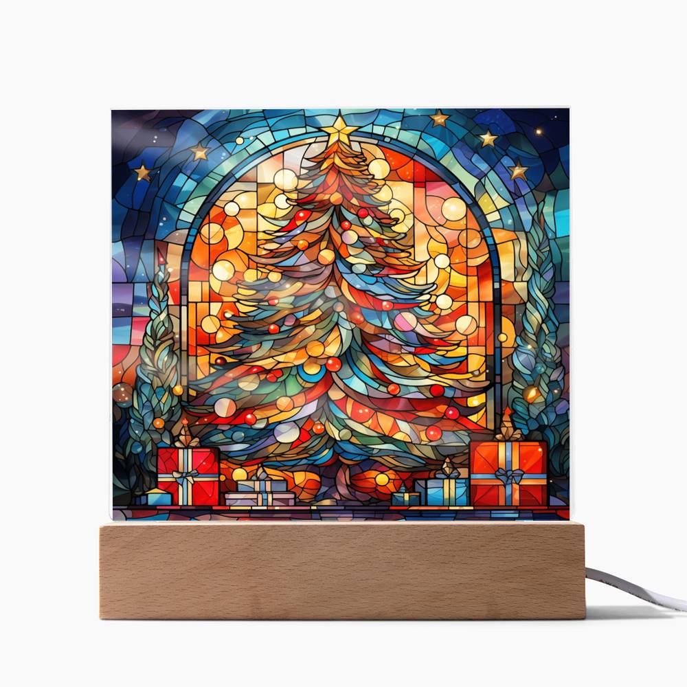 Stained Glass Christmas Ver3 | Night Light Square Acrylic Plaque