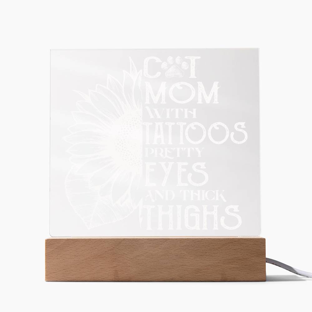 Cat Mom Tattoo | Night Light Square Acrylic Plaque