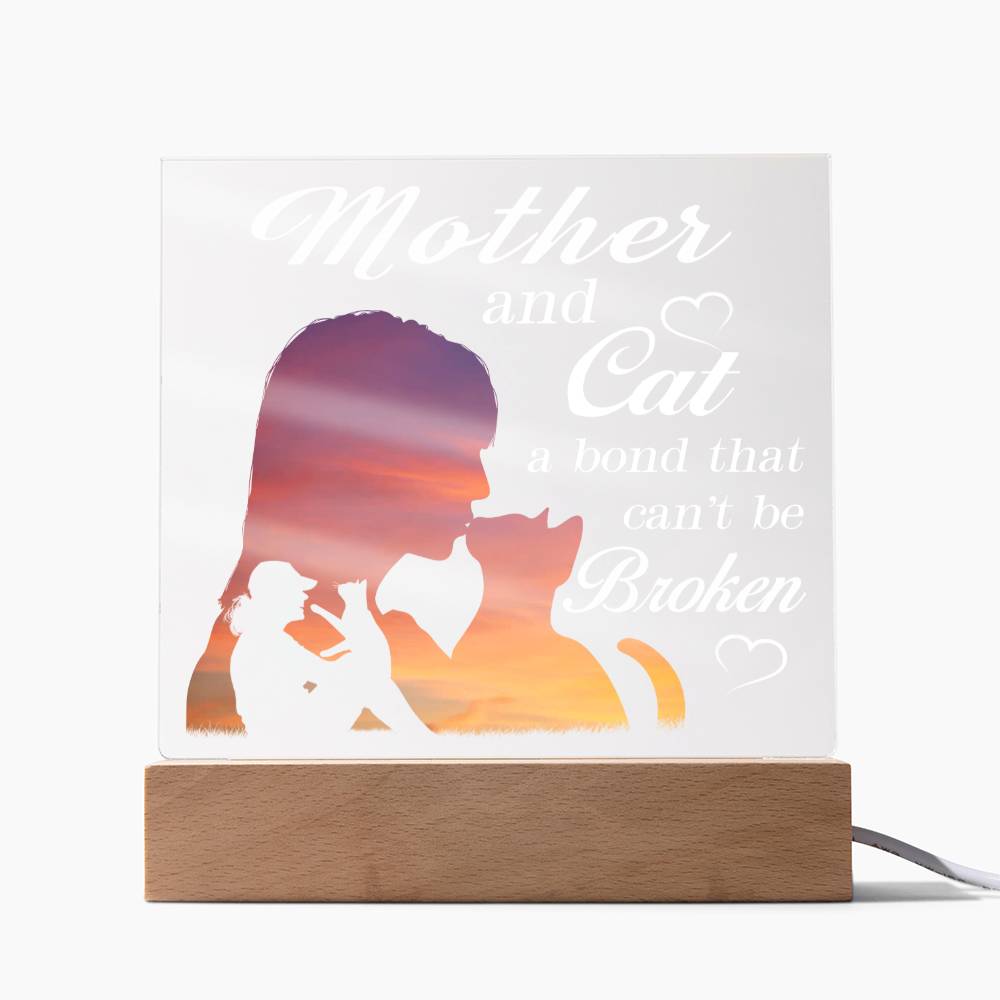 Mother & Cat | Night Light Square Acrylic Plaque