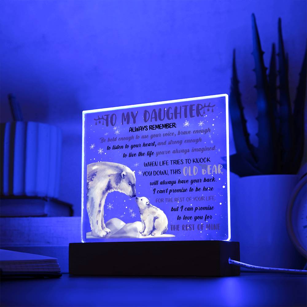 Daughter - Old Bear - Night Light Square Acrylic Plaque