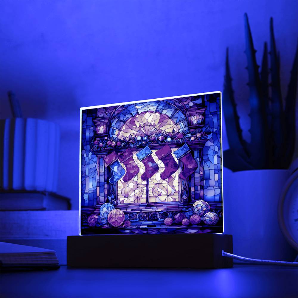 Stained Glass Christmas Ver1 | Night Light Square Acrylic Plaque